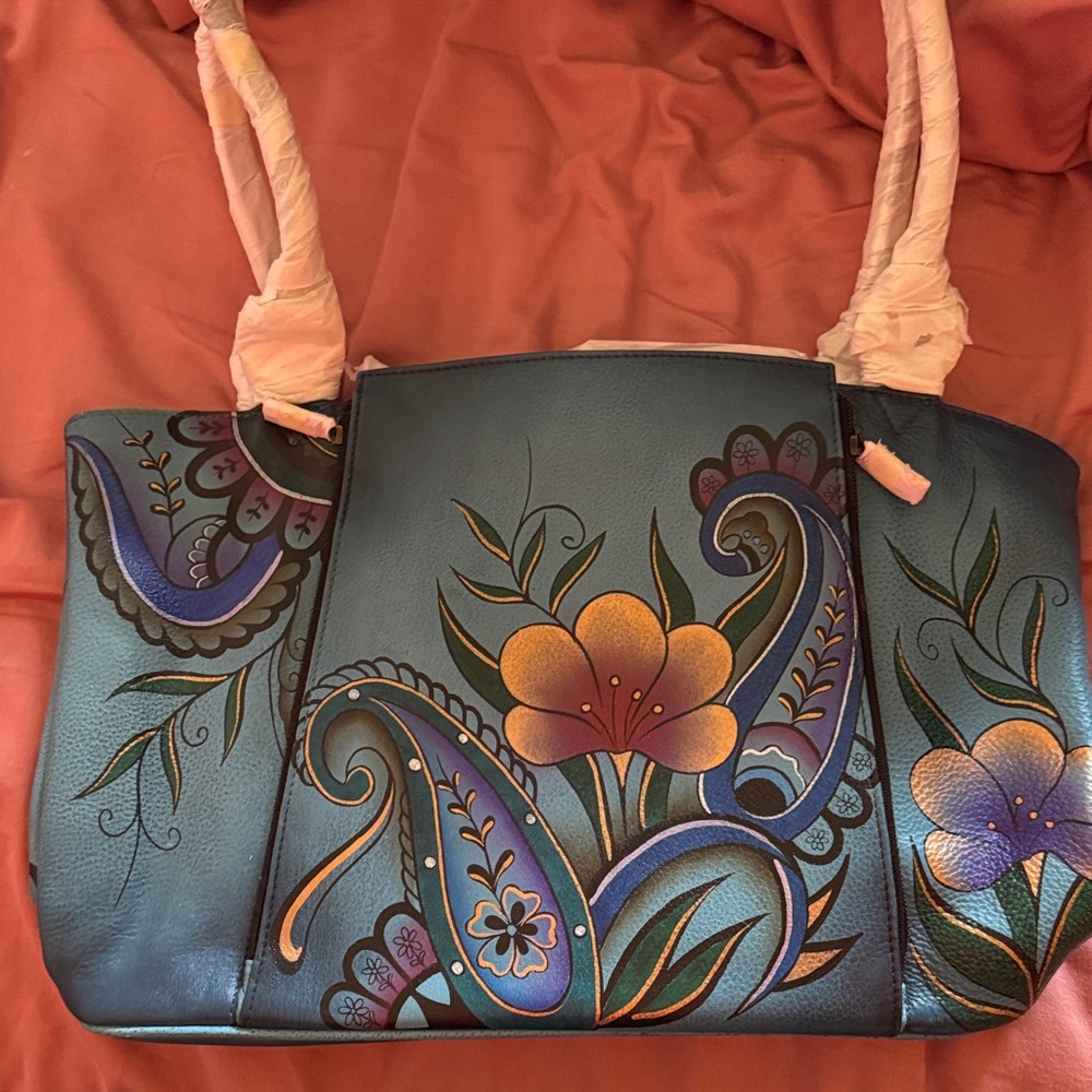 Anuschka Artistic Blue and Orange Shoulder Bag